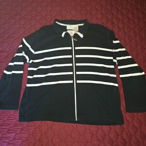 Liz & Co Women's Petite Medium Black & White Sweater Full Zip Collar 100% Cotton